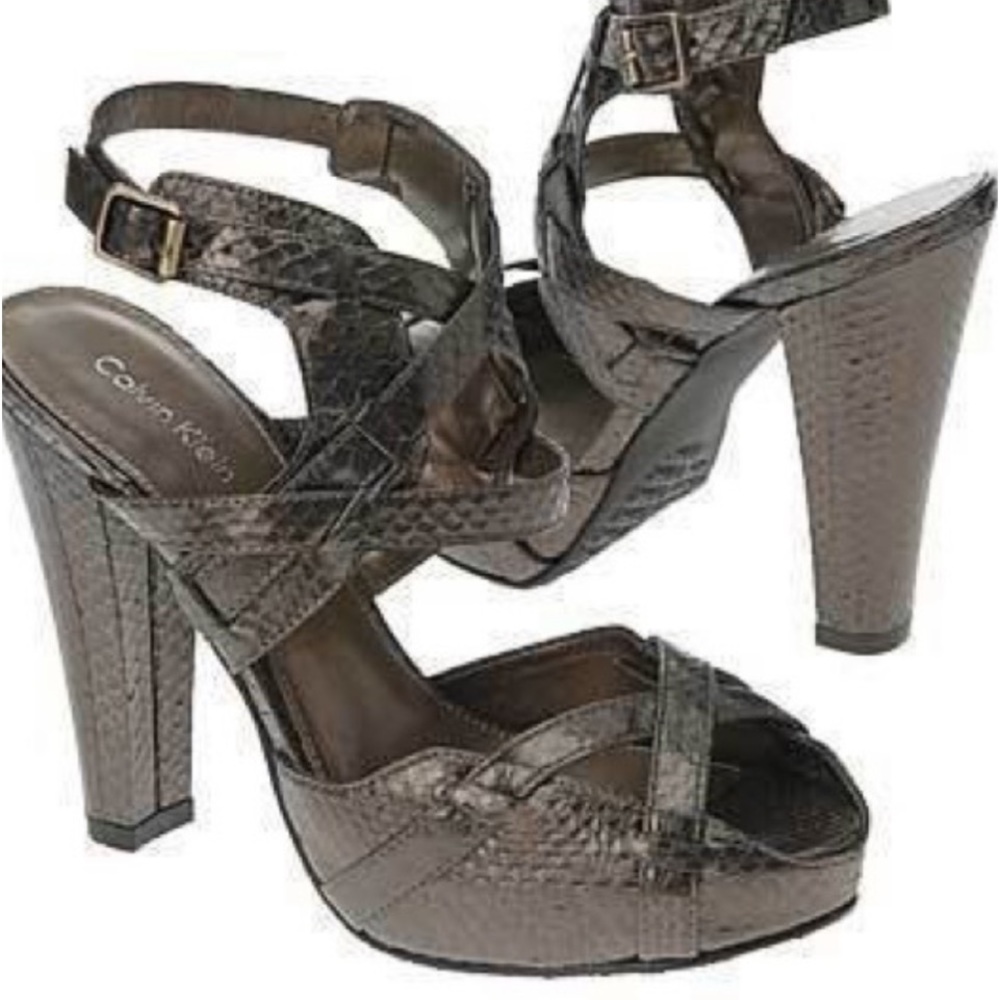 Calvin Klein black strappy platform heel